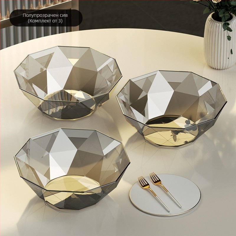 Плодова чиния за хол Домакинска масичка за кафе Плодова чиния 2024 Ново вписване Луксозни висококачествени закуски Висококачествена кристална чиния за бонбони с плодове