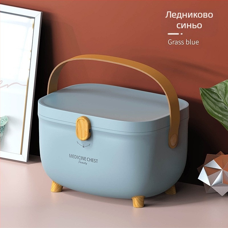 Кутия за лекарства за домакинство, овална кутия за лекарства, двуслойна многослойна кутия за първа помощ с голям капацитет