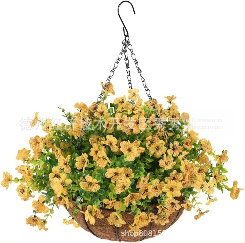 Трансгранично изкуствено цвете Коледна желязна рамка кокосова палма висяща кошница фалшива виолетова декорация външна висяща кошница за входна врата висяща орхидея на едро