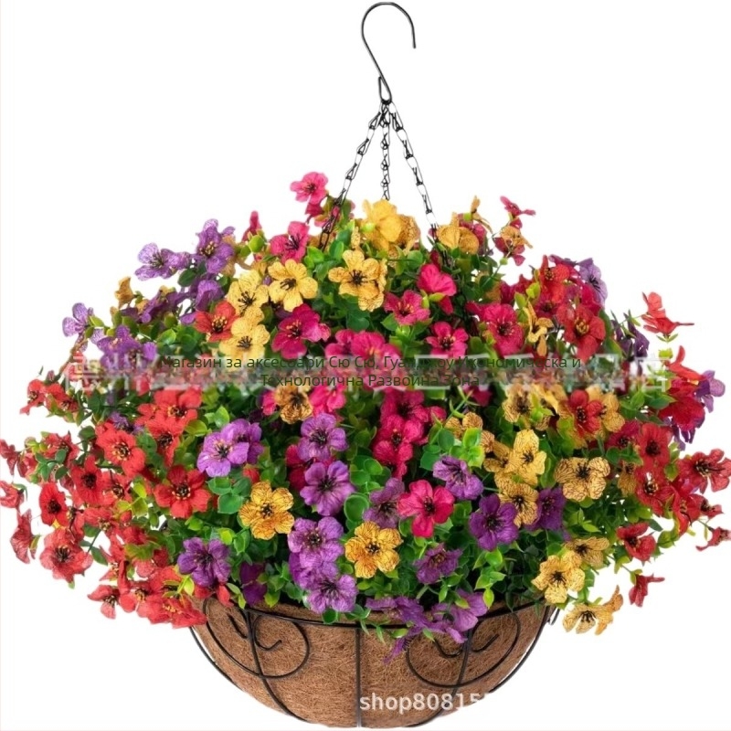 Трансгранично изкуствено цвете Коледна желязна рамка кокосова палма висяща кошница фалшива виолетова декорация външна висяща кошница за входна врата висяща орхидея на едро