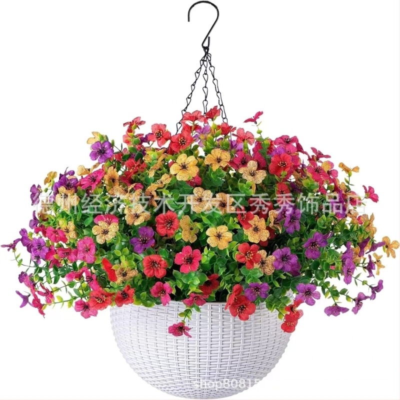 Трансгранично изкуствено цвете Коледна желязна рамка кокосова палма висяща кошница фалшива виолетова декорация външна висяща кошница за входна врата висяща орхидея на едро