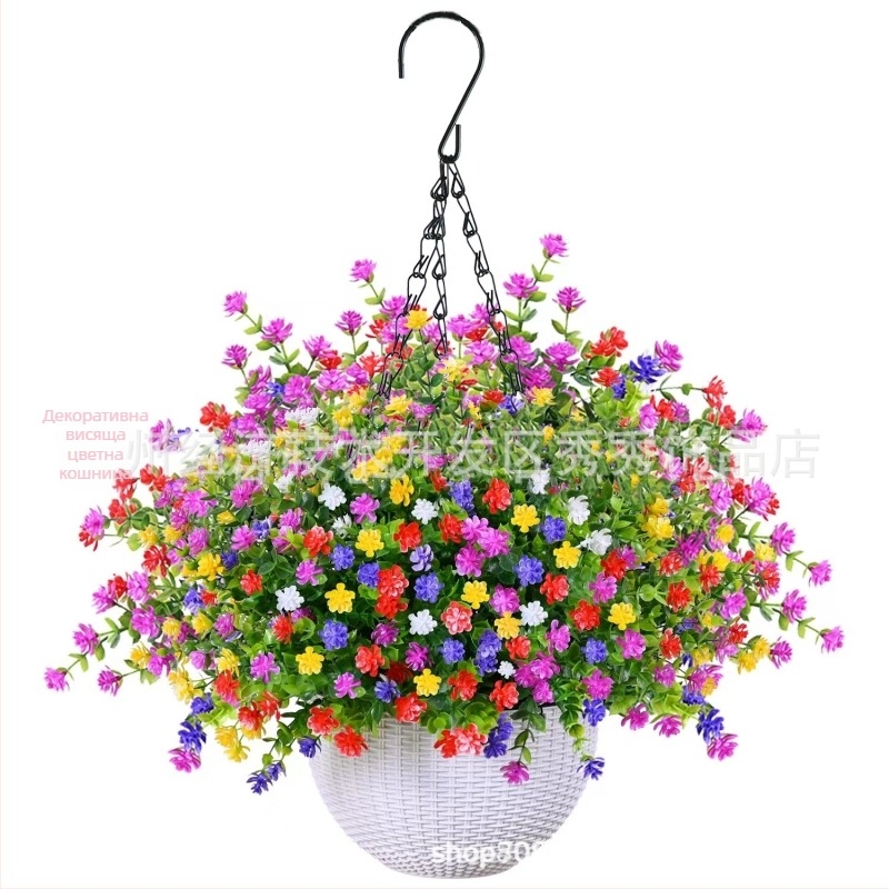 Трансгранично изкуствено цвете Коледна желязна рамка кокосова палма висяща кошница фалшива виолетова декорация външна висяща кошница за входна врата висяща орхидея на едро