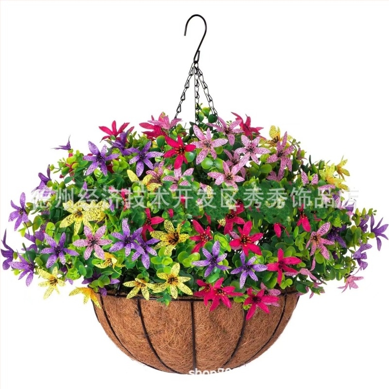 Трансгранично изкуствено цвете Коледна желязна рамка кокосова палма висяща кошница фалшива виолетова декорация външна висяща кошница за входна врата висяща орхидея на едро