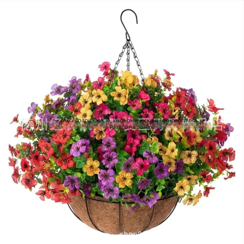 Трансгранично изкуствено цвете Коледна желязна рамка кокосова палма висяща кошница фалшива виолетова декорация външна висяща кошница за входна врата висяща орхидея на едро