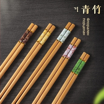 Естествени бамбукови пръчици за хранене от висок клас за домашна употреба, устойчиви на мухъл, антибактериални, устойчиви на високи температури, без боя, без восък, неплъзгащи се, петцветни пръчици за споделяне на храна