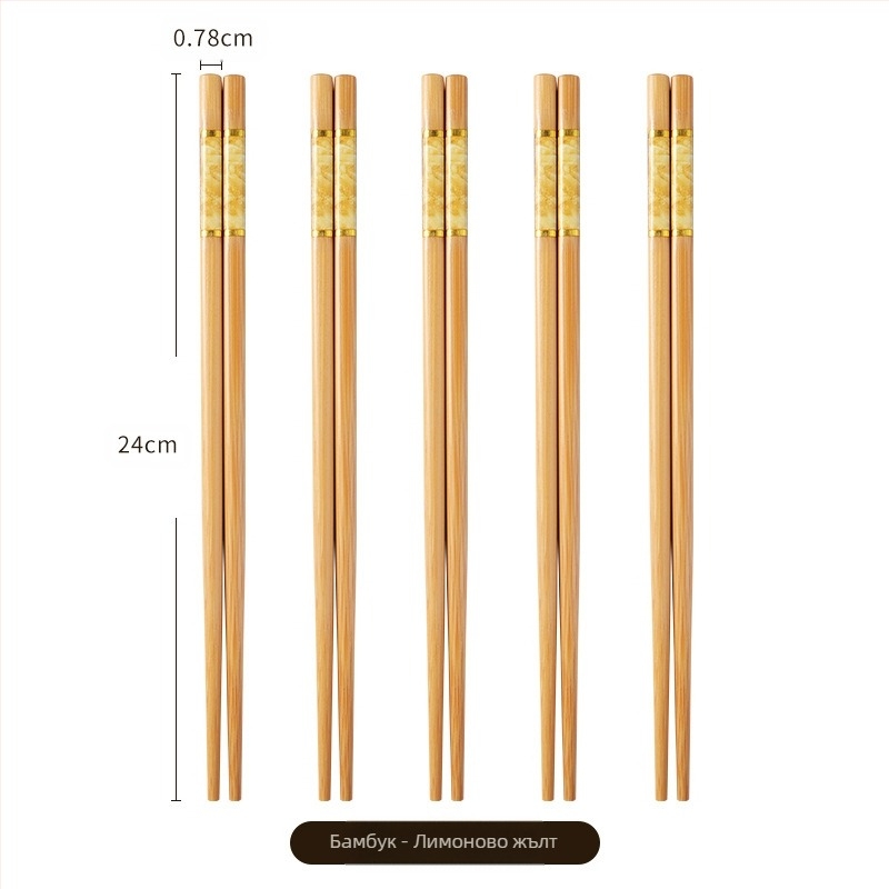 Естествени бамбукови пръчици за хранене от висок клас за домашна употреба, устойчиви на мухъл, антибактериални, устойчиви на високи температури, без боя, без восък, неплъзгащи се, петцветни пръчици за споделяне на храна