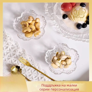 Следобеден чай, японска стъклена чиния с вкус на черешов цвят, чиния за сос, малка купа, домакински оцет, чиния за гореща тенджера