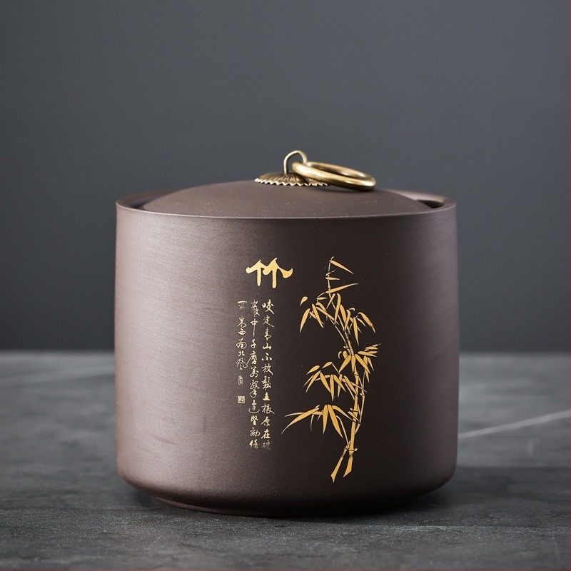 Лилав глинен чайник, малък керамичен запечатан чайник, 50 г черен чай, пуер чай, преносим малък чайник