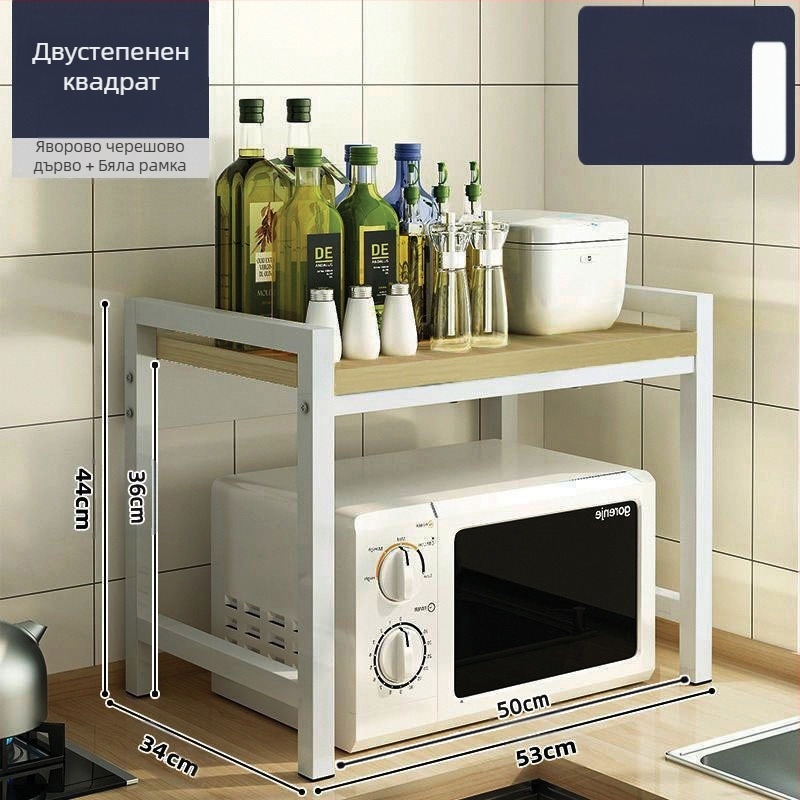 Кухненска стойка за съхранение в микровълнова фурна, многофункционална стойка за съхранение на плот, многослойна стойка за съхранение на буркан за подправки за фурна, стойка за съхранение на ориз