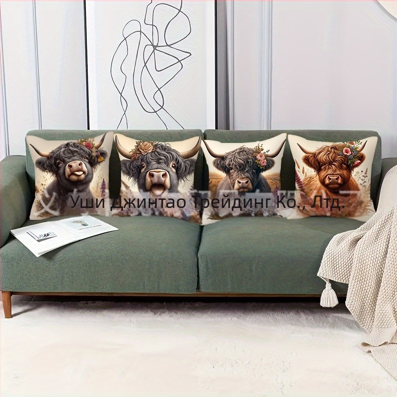 Калъфка за възглавница Cross-border Explosions Linen Prascove Leather Short Plush Mao Niu Home Hold Chair Cushion