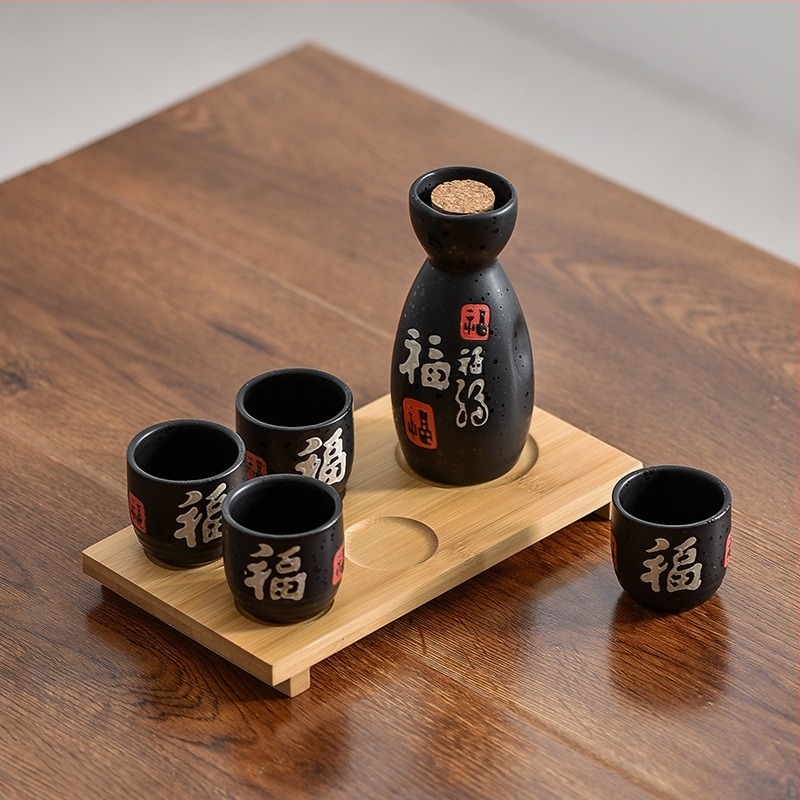 Комплект за вино Izakaya с диспенсър за алкохол, антична керамична кана за вино в японски стил, чаша за вино и вятър, ръчно рисуван комплект за вино