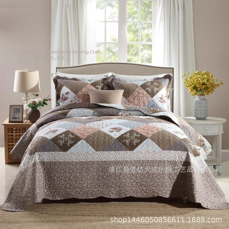 Оригинален единичен експортен европейски и американски стил активно шлайфане полиестер памук имитация блок юрган калъф за легло трансграничен горещо продаван комплект от три части