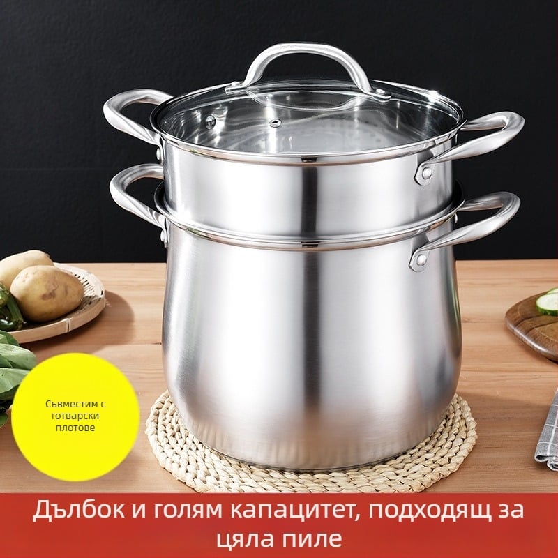 304 неръждаема стомана висока тенджера за супа, задълбочена, голям капацитет, барабанен тип, двойно дъно, тенджера за супа, тенджера за супа, тенджера за супа, тенджера за супа, подаръчна тенджера