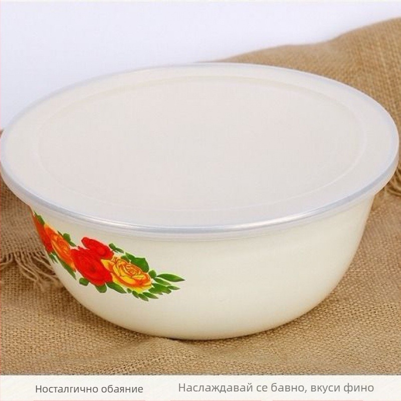 Голяма купа за смесване с капак, емайлирана купа, кутия за съхранение на свежи продукти, купа за инстантни юфка, тенджера, купа за супа, производители на зеленчукови и плодови салати