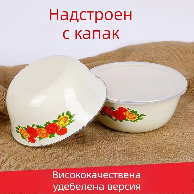 Голяма купа за смесване с капак, емайлирана купа, кутия за съхранение на свежи продукти, купа за инстантни юфка, тенджера, купа за супа, производители на зеленчукови и плодови салати