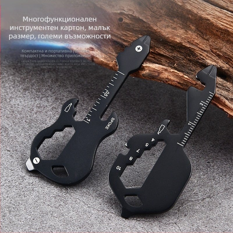 Външна многофункционална креативна отварачка за бутилки за китара, оцеляване, аварийно измерване, приспособление за владетел, гаечен ключ, отварачка за бутилки за бира.