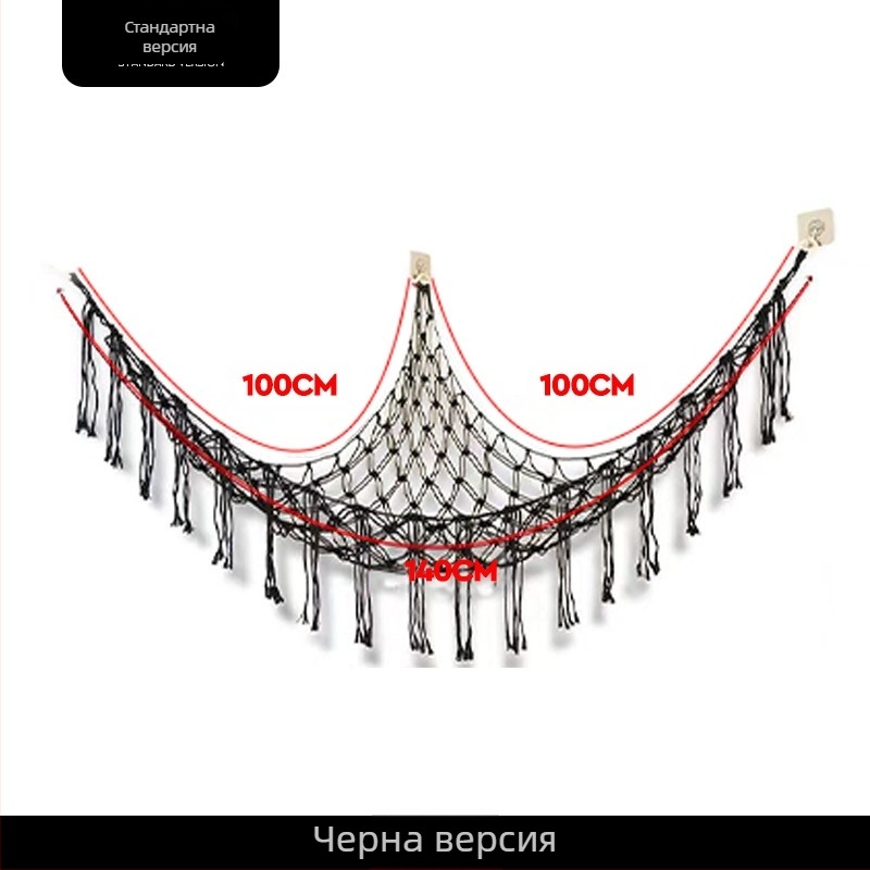 Мрежест джоб за играчки, ръчно тъкан мрежест джоб, плюшен хамак за играчки, ъглов хамак за съхранение, стенен джоб с пискюл, декоративен мрежест джоб