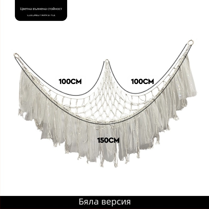 Мрежест джоб за играчки, ръчно тъкан мрежест джоб, плюшен хамак за играчки, ъглов хамак за съхранение, стенен джоб с пискюл, декоративен мрежест джоб