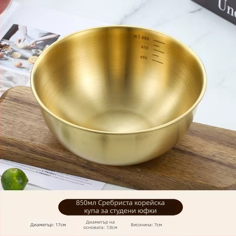 Купа за салата с инстантни спагети от неръждаема стомана в корейски стил, купа за салата със златни студени спагети, купа за бибимбап, купа за ядки на прах за ресторант