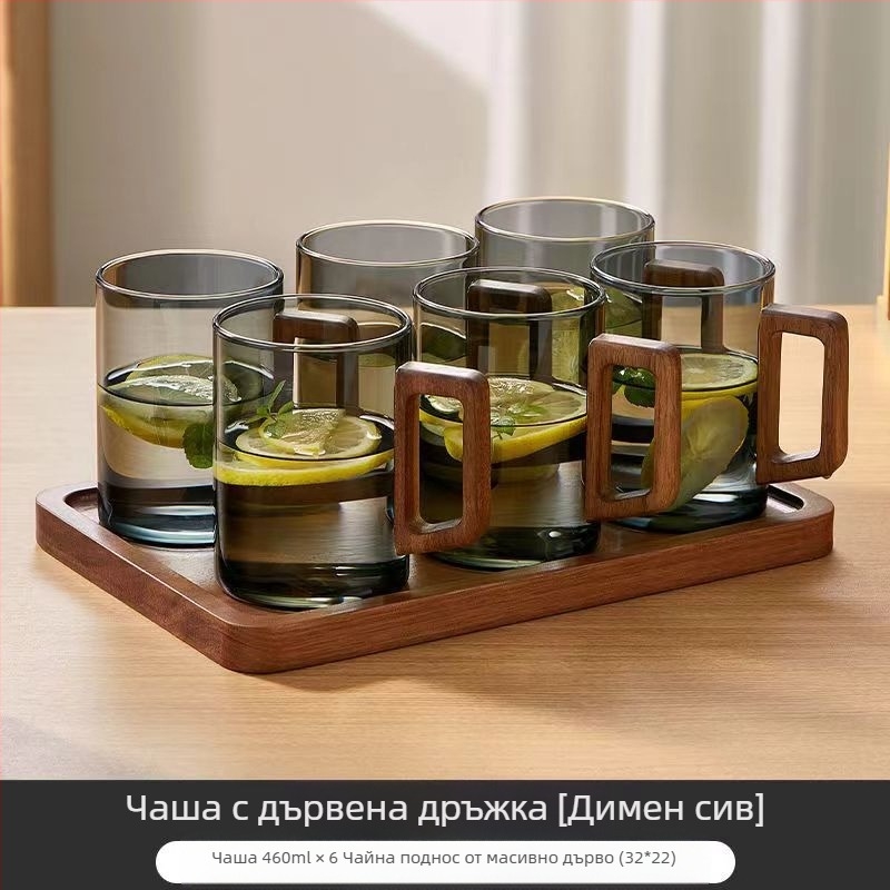 Комплект чаши за вода от висококачествено орехово стъкло за домакински чай, специален за зелен чай