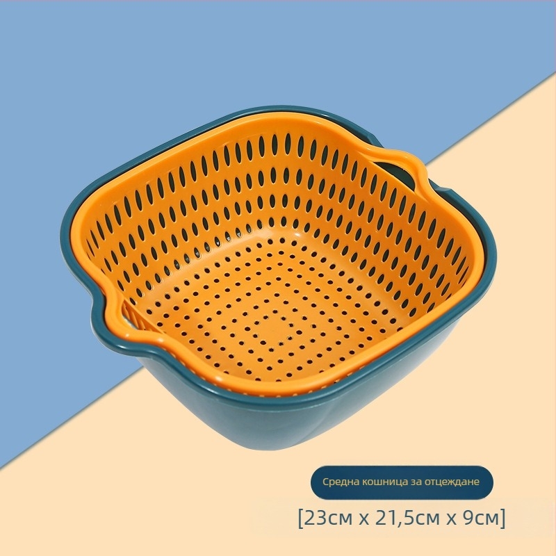 Комплект от шест части с удебелена кошница за отцеждане, двуслойна пластмасова леген за зеленчуци, многофункционална кухненска кошница за отцеждане, домакинска кошница с плодове