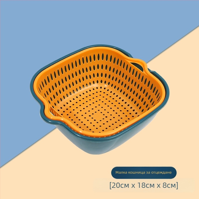 Комплект от шест части с удебелена кошница за отцеждане, двуслойна пластмасова леген за зеленчуци, многофункционална кухненска кошница за отцеждане, домакинска кошница с плодове