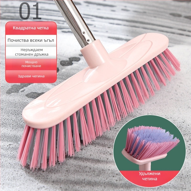 Четка за под с огъване от неръждаема стомана с дълга дръжка, без огъване, за плочки, вана, килими