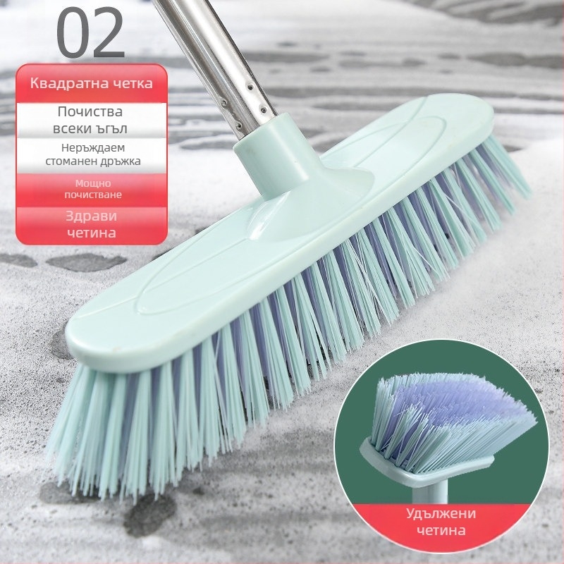 Четка за под с огъване от неръждаема стомана с дълга дръжка, без огъване, за плочки, вана, килими