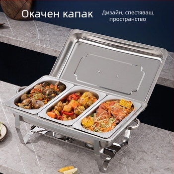 Трансгранична сгъваема печка за бюфет от неръждаема стомана за хотели, алкохолно отопление, изолация, златна правоъгълна сгъваема печка за бюфет