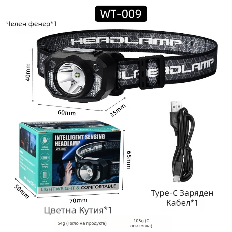 AliExpress индукционен фар със силна светлина LED мини преносим външен приключенски фар за къмпинг риболов COB предупредителен фар