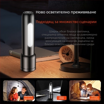 Philips силна светлина, супер ярък, ABS материал, телескопичен вариоумен фенер със странични светлини, преносим за външен монтаж с голям обхват