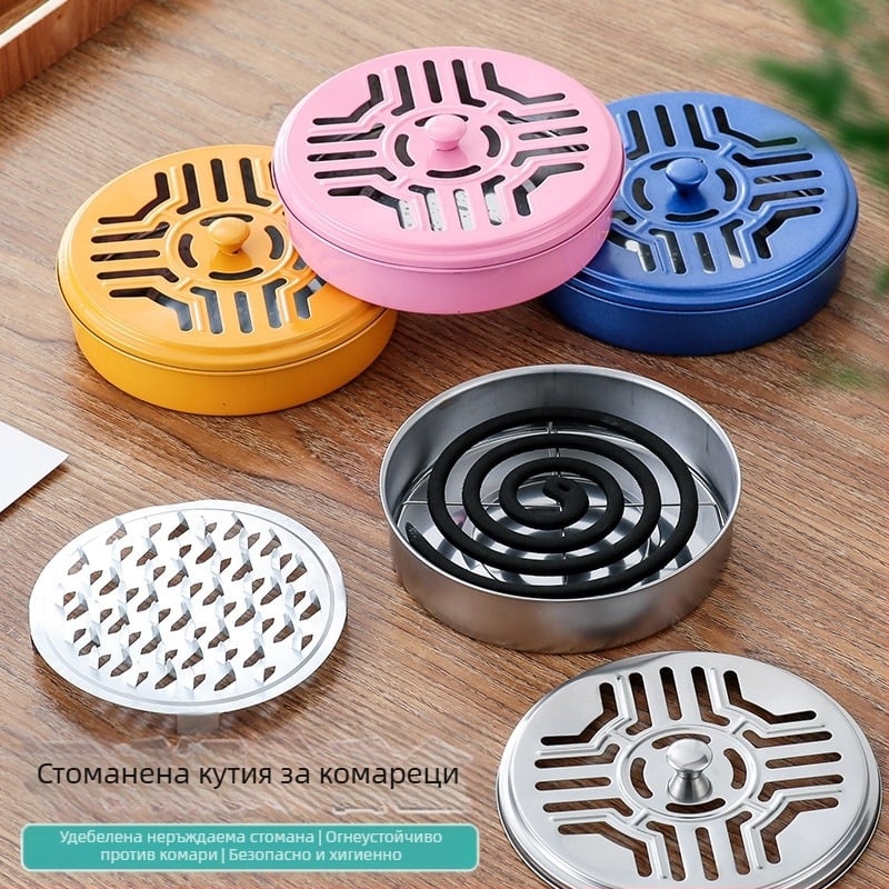 Удебелена кутия за тамян против комари от неръждаема стомана, увеличете с капак, домакинска чиния за тамян против комари, стойка за тамян против комари със сива чиния, огнеупорна креативна печка от сандалово дърво