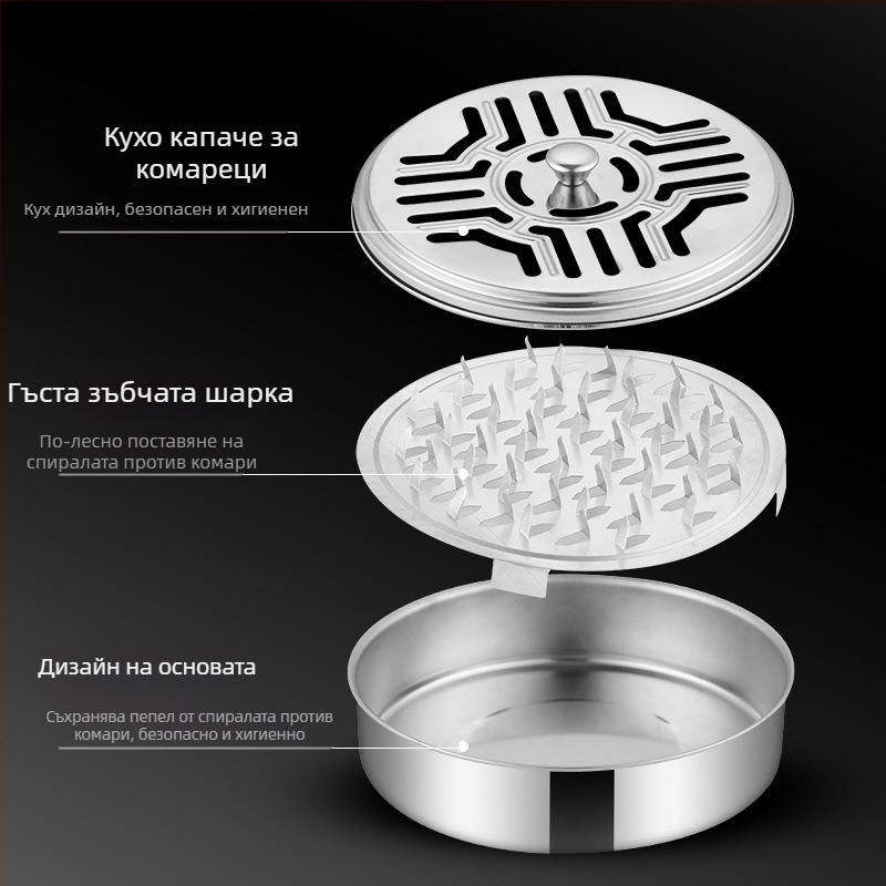 Удебелена кутия за тамян против комари от неръждаема стомана, увеличете с капак, домакинска чиния за тамян против комари, стойка за тамян против комари със сива чиния, огнеупорна креативна печка от сандалово дърво