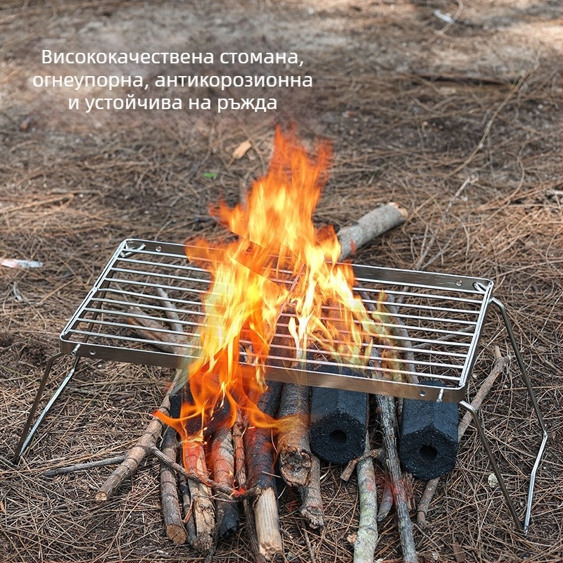 Сгъваема стойка за барбекю с карикатура на открито, къмпинг пещ, чай, готвене на домакински въглища, барбекю на закрито, стойка за барбекю