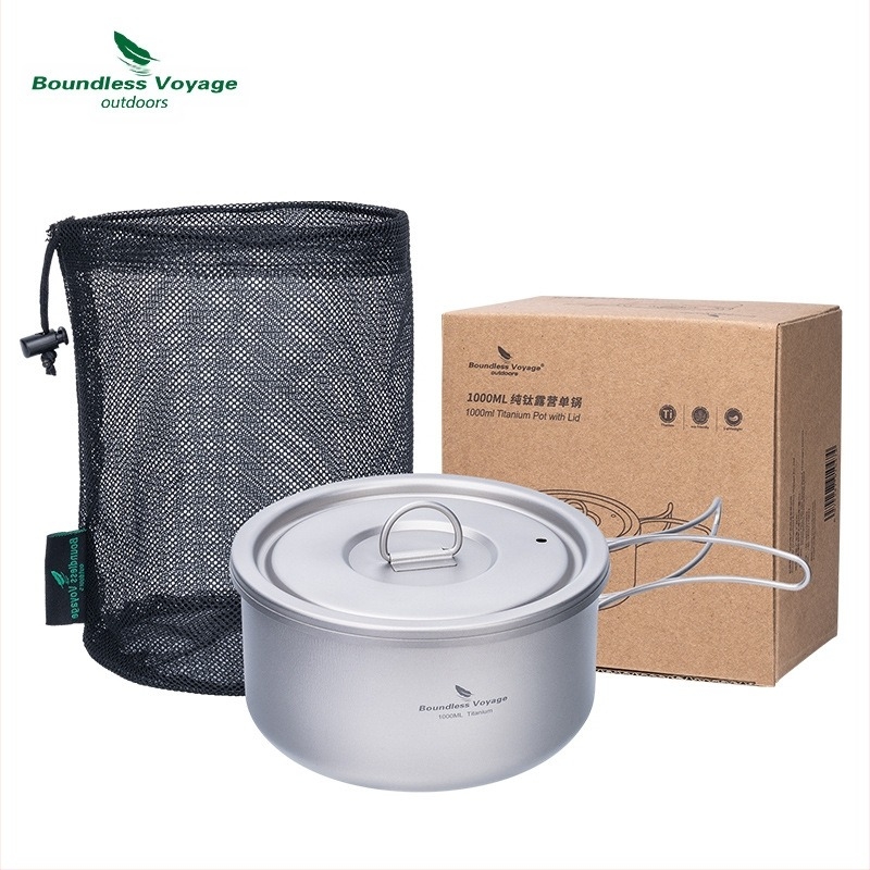 Biwei Pure Titanium Pot за супа, ултра лека и удобна къмпинг тенджера, титаниева кутия за обяд, отопляема еднослойна тенджера за готвене, сгъваема дръжка