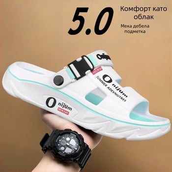 Нови мъжки сандали и чехли 2025 лято с дебела подметка, домашни, неплъзгащи се, устойчиви на износване, дезодориращи, модни плажни чехли през граница