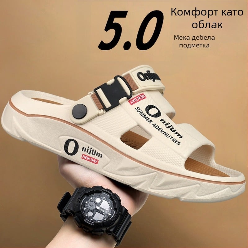 Нови мъжки сандали и чехли 2025 лято с дебела подметка, домашни, неплъзгащи се, устойчиви на износване, дезодориращи, модни плажни чехли през граница