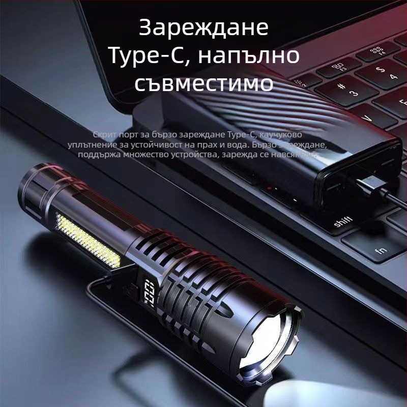 Трансгранично външно фенерче, патрулно прожекторно осветление с голям обсег, преносима акумулаторна бяла лазерна светлина с увеличение