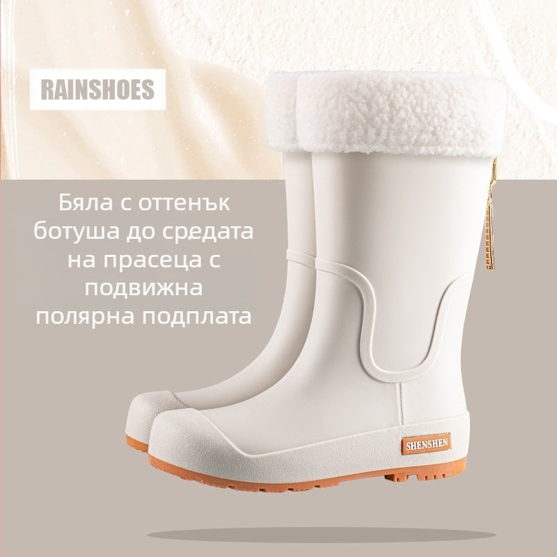 Дамски гумени ботуши за дъжд, високи, за възрастни, модни, неплъзгащи се, дълги, дамски, външни, водоустойчиви, с поларена подплата, работни гумени обувки