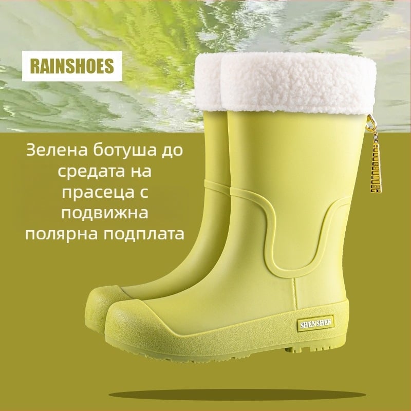 Дамски гумени ботуши за дъжд, високи, за възрастни, модни, неплъзгащи се, дълги, дамски, външни, водоустойчиви, с поларена подплата, работни гумени обувки