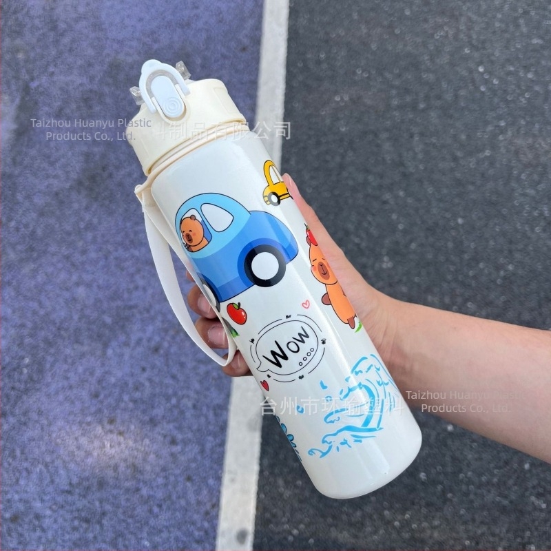 Capibala средна чаша сладка мечка сламена чаша за вода студентска подскачаща анимационна спортна фитнес чаша с връзка за връзка