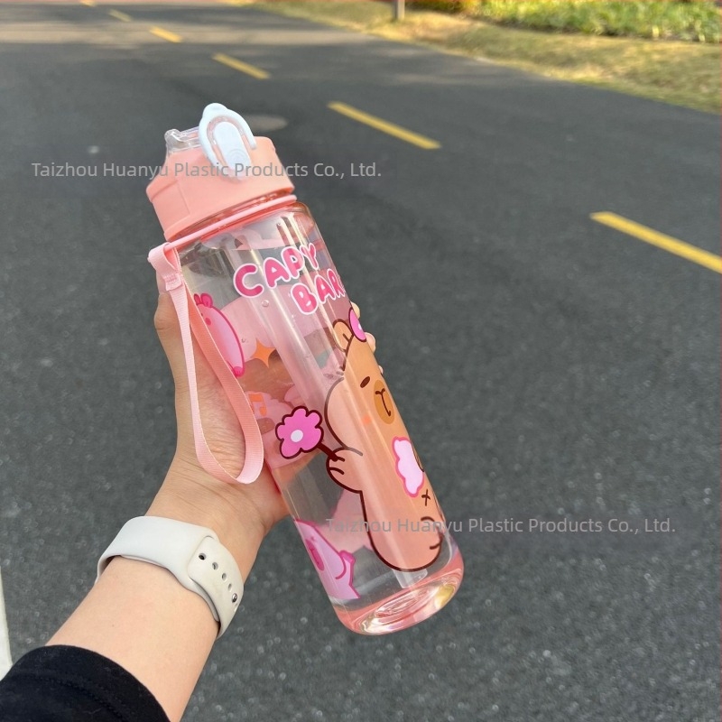 Capibala средна чаша сладка мечка сламена чаша за вода студентска подскачаща анимационна спортна фитнес чаша с връзка за връзка