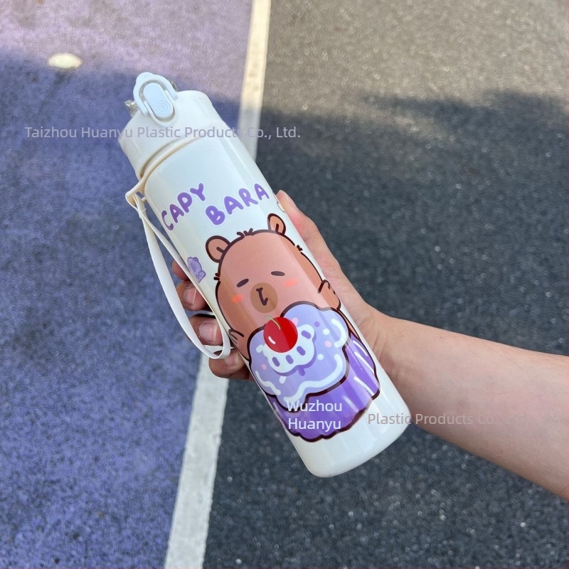 Capibala средна чаша сладка мечка сламена чаша за вода студентска подскачаща анимационна спортна фитнес чаша с връзка за връзка