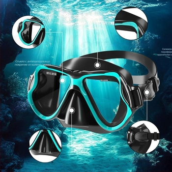 Огледало за свободно гмуркане, защита за носа, водоустойчива и непропусклива, вградена половин лицева част от закалено стъкло плюс силиконови очила за гмуркане