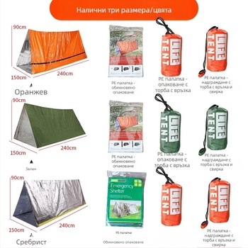Преносима палатка за спешни случаи на открито, спасителна и помощ при бедствия, къмпинг, студоустойчив спален чувал, термо одеяло, планинарство, къмпинг, дропшипинг