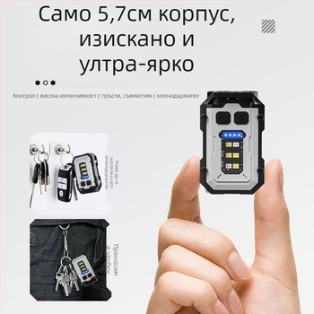 Външно фенерче Edc, ключодържател, многофункционално акумулаторно работно фенерче с три източника на светлина, преносимо силно светлинно фенерче