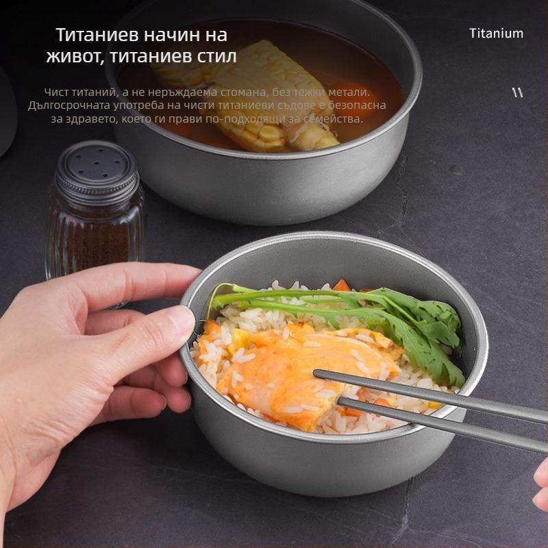 Фабрична аутлет купа от чист титан, купа за открито къмпинг от титан, посуда за полеви прибори, преносима подредена титаниева купа