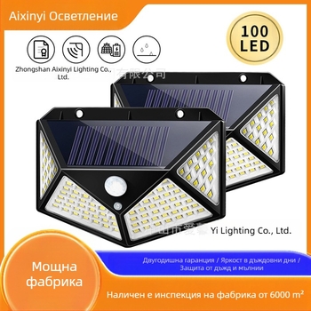 Трансгранична слънчева стенна лампа за външен двор 100LED четиристранна светоизлъчваща индукционна лампа за домашен, градински и пейзажен пейзаж