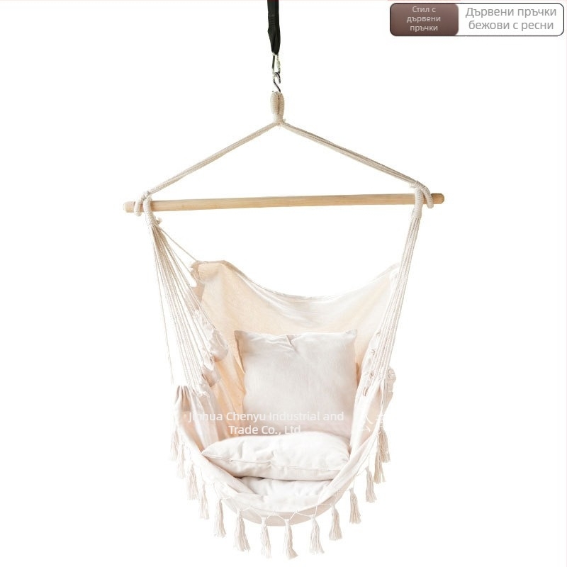 Външен/вътрешен висящ стол, платнена висяща кошница, ръчно изработена люлка с пискюли, противообръщаща се, трансгранична електронна търговия на едро и дребно