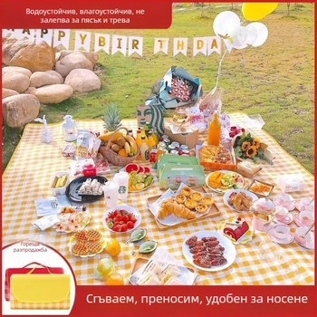 Постелка за пикник, влагоустойчива постелка, удебелена кърпа за пикник на открито, къмпинг, водоустойчива възглавница, преносима влагоустойчива кърпа, сгъваема палатка